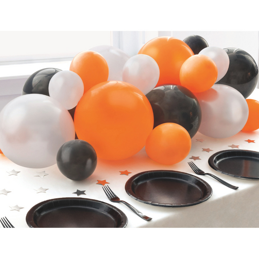 Halloween Balloon Garland Table Runner with Foil Confetti Cutouts