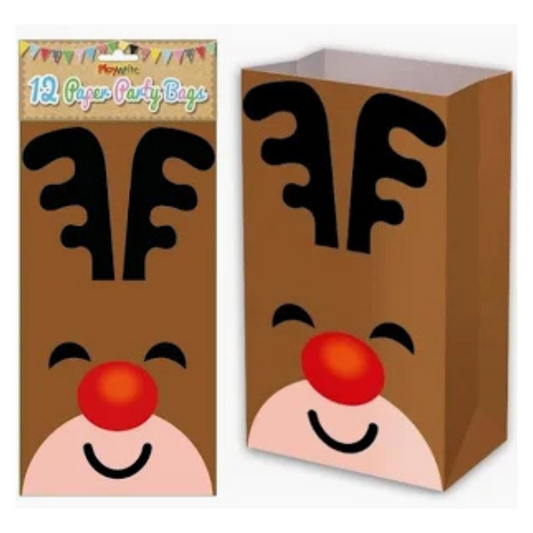 12 Pack Christmas Rudolph Paper Party Bags