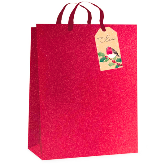 Burgundy Glitter Robin Christmas Extra Large Gift Bag