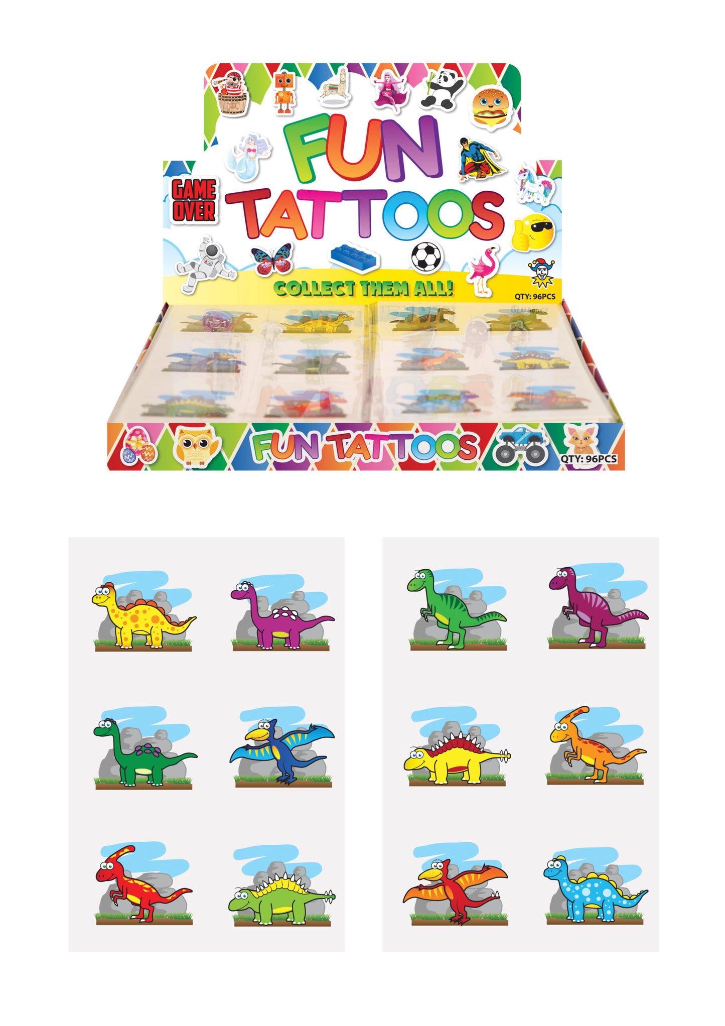 Mini Dinosaur Temporary Tattoo Sheet