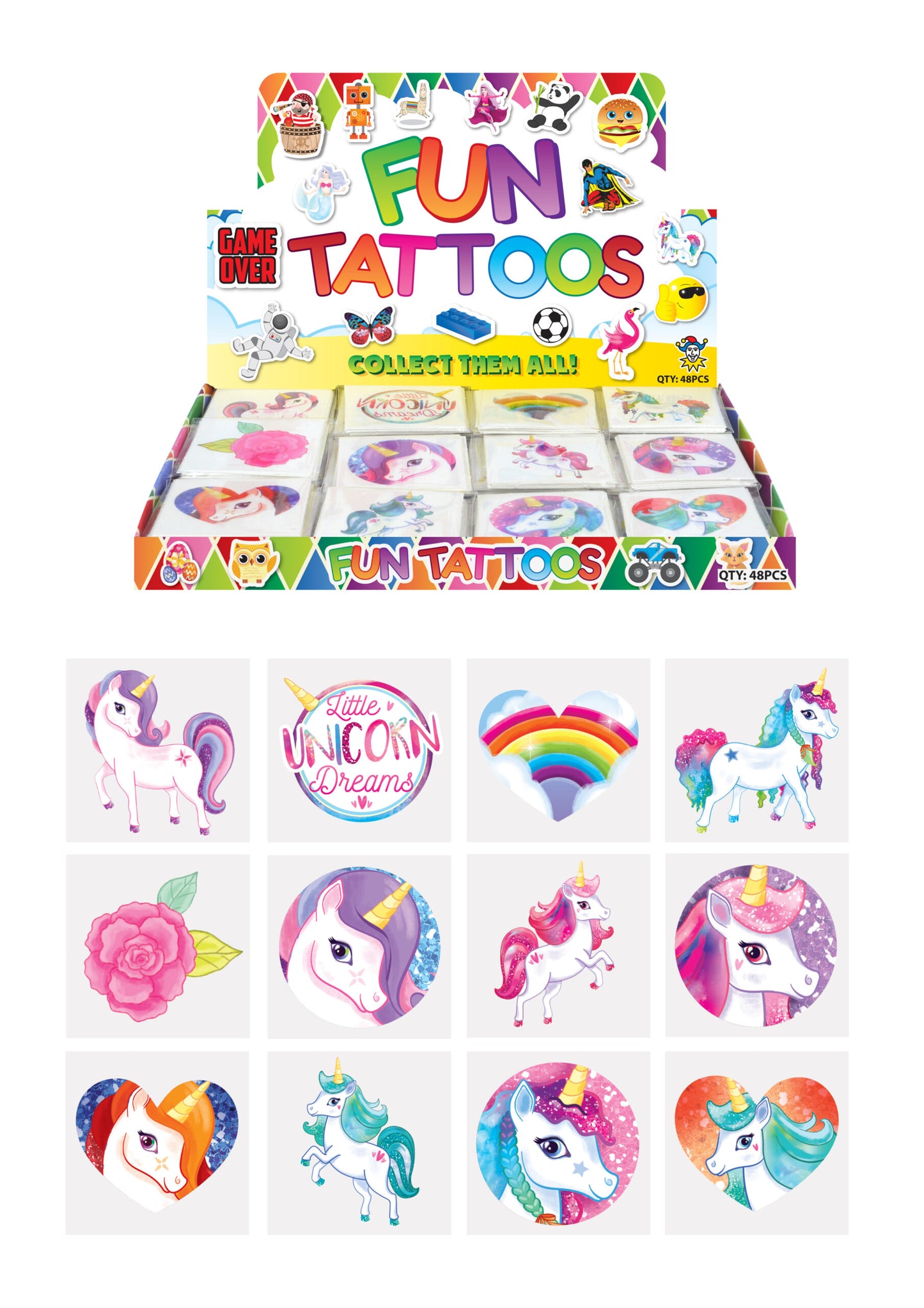 Unicorn 12 Pack of Tattoos
