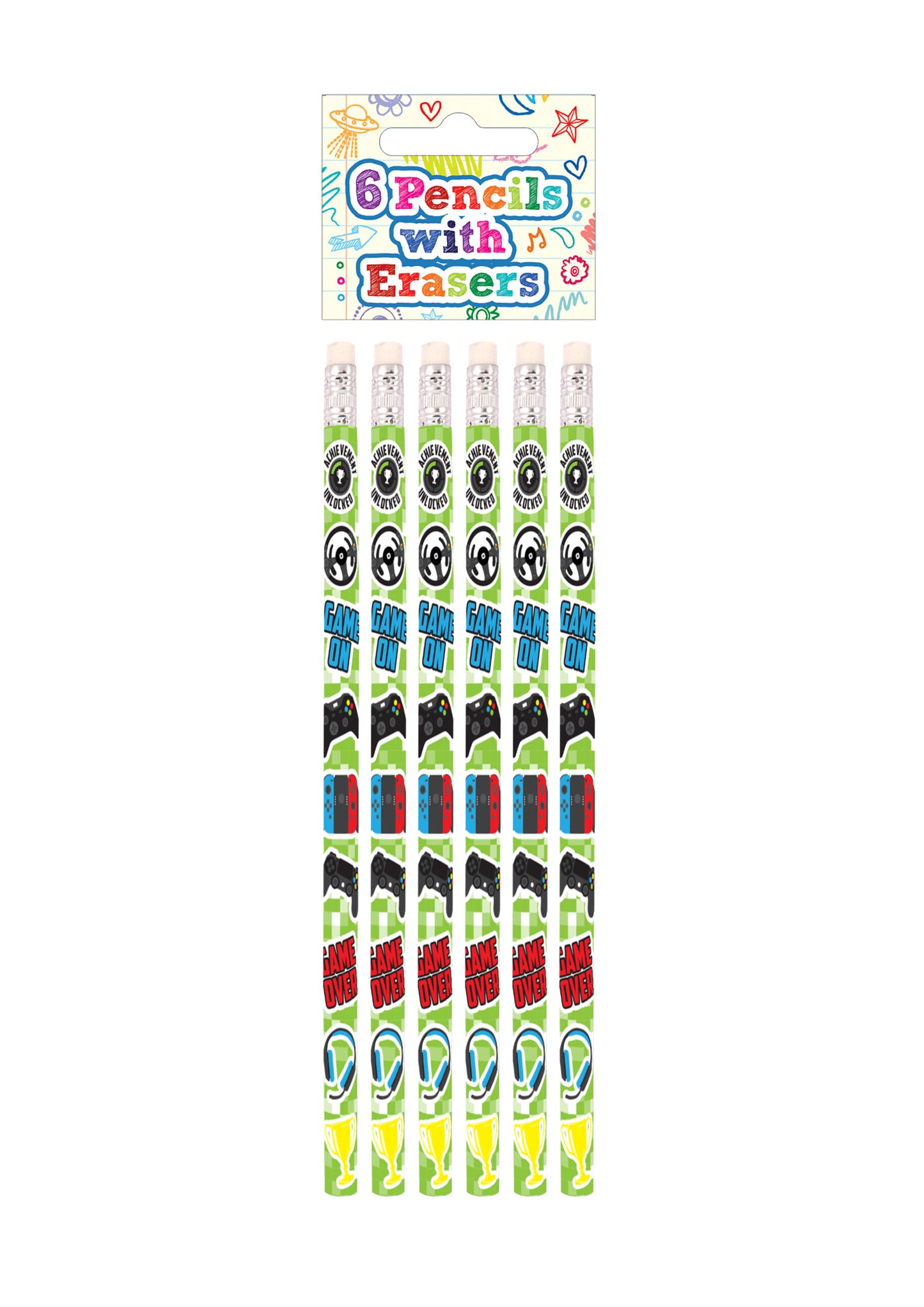 Gamer Pencils with Erasers (6 pieces)