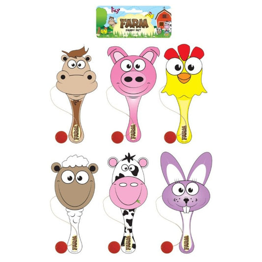 Farm Animal Wooden Paddle Bat and Ball - Kids Party Craft