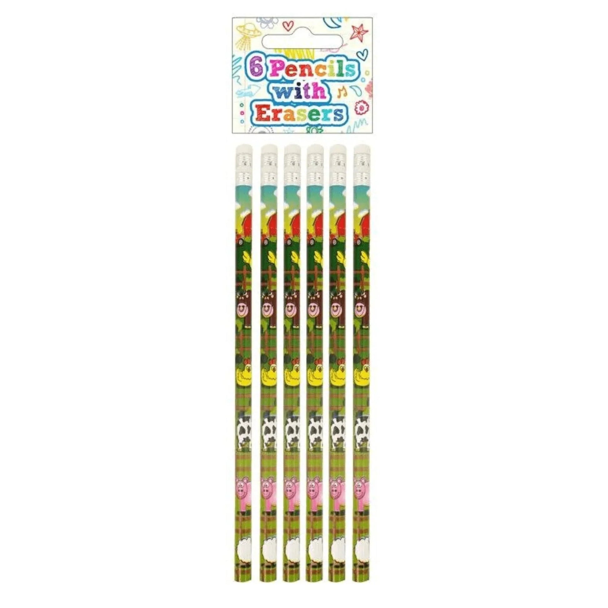 Farm Pencils with Erasers (6 pieces) - Kids Party Craft
