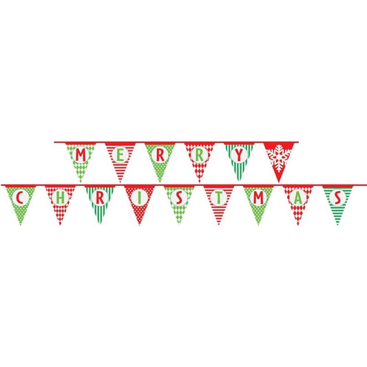 Merry Christmas Patterned Paper Flag Banner 14 Ft - Kids Party Craft
