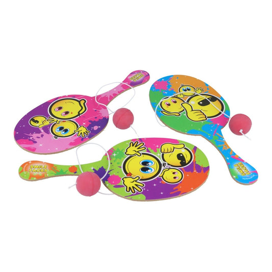 Smiley Face Wooden Paddle Bat and Ball Game - Kids Party Craft