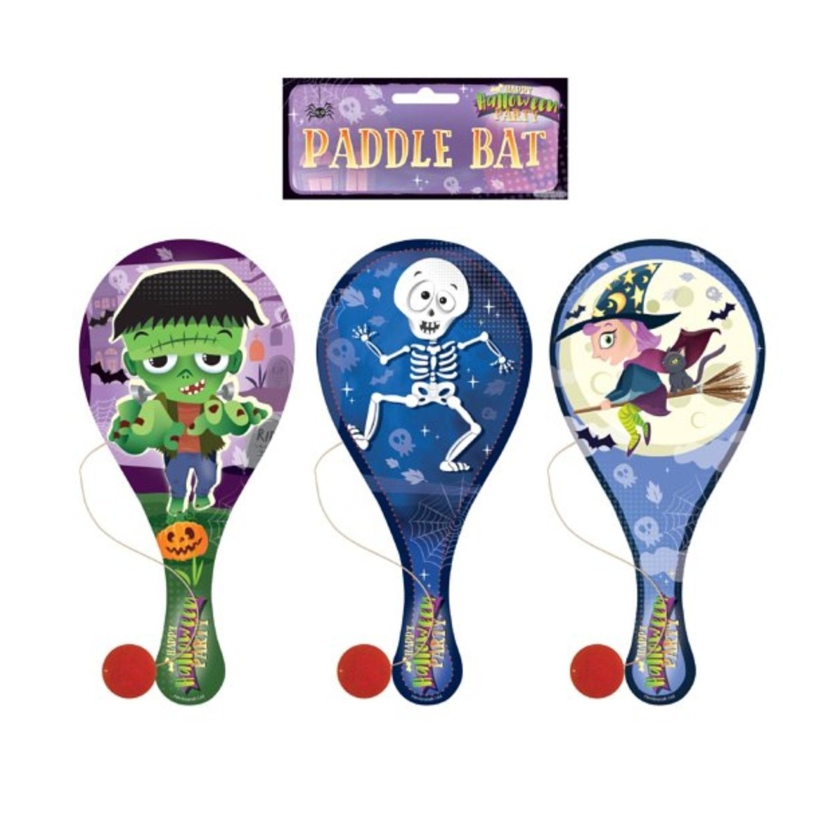 Wooden Halloween Paddle Bat and Ball Games (22cm) Kids Party Craft