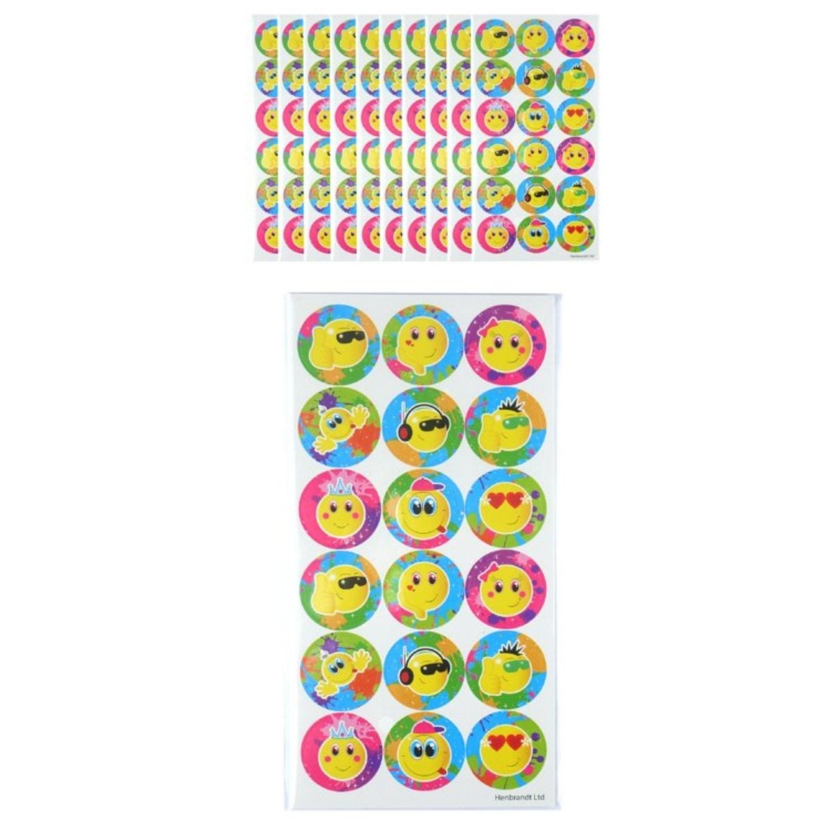 10 Large Smiley Face Sticker Sheets - Kids Party Craft