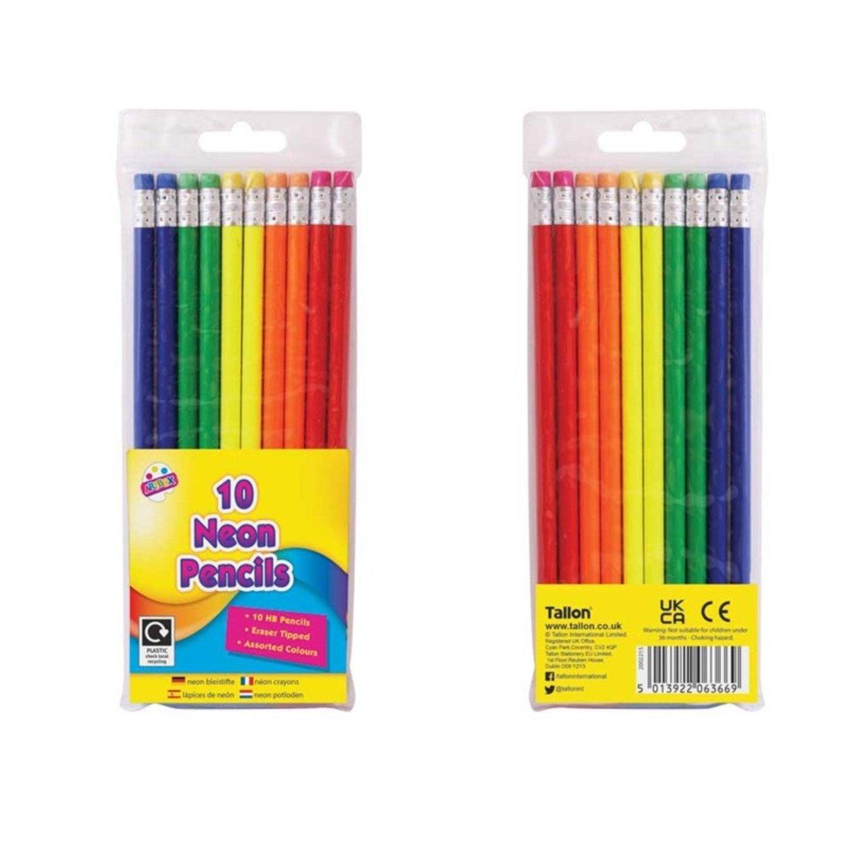 10 Neon Rubber Tip HB Pencils - Kids Party Craft