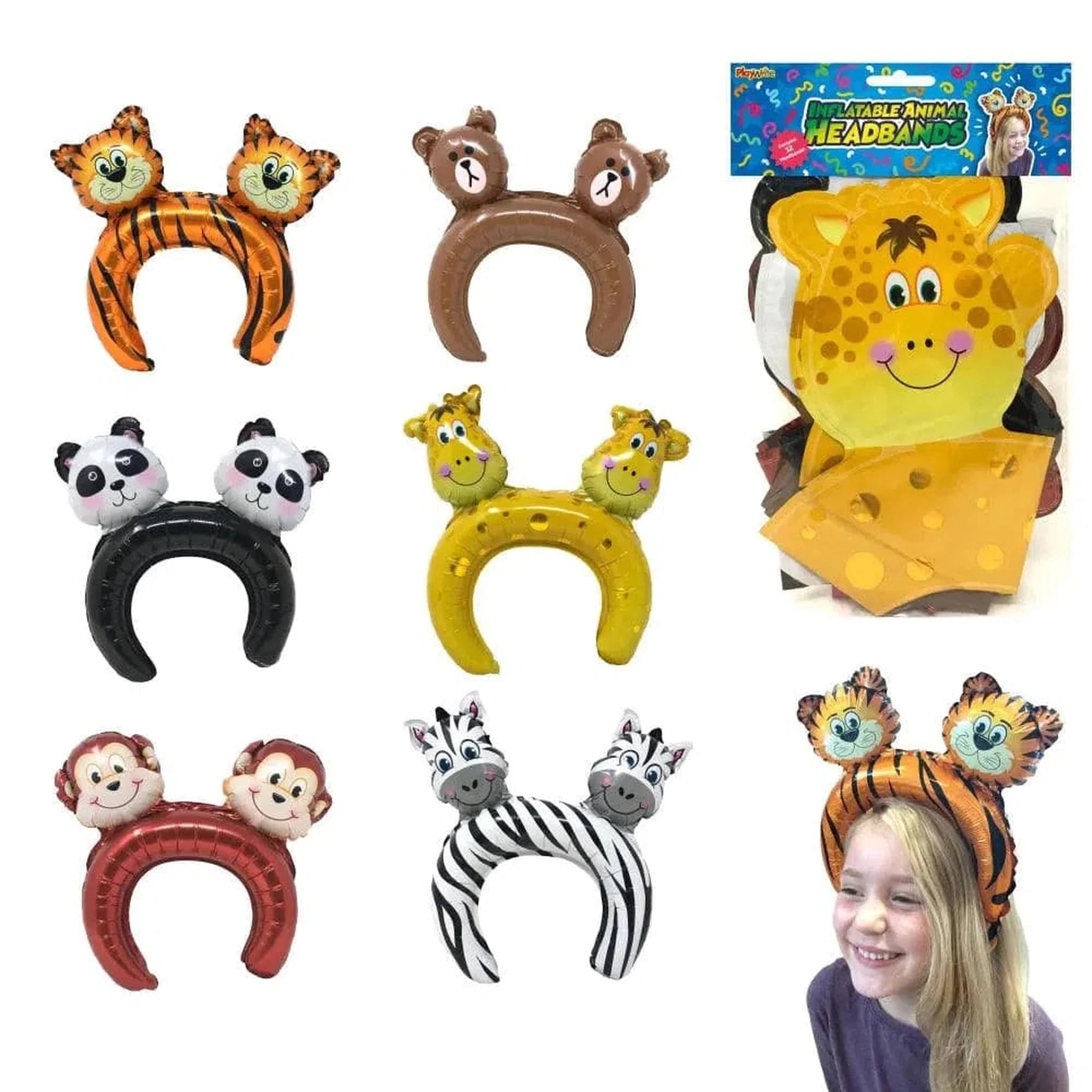 12 Pack Jungle Animal Headbands - Kids Party Craft