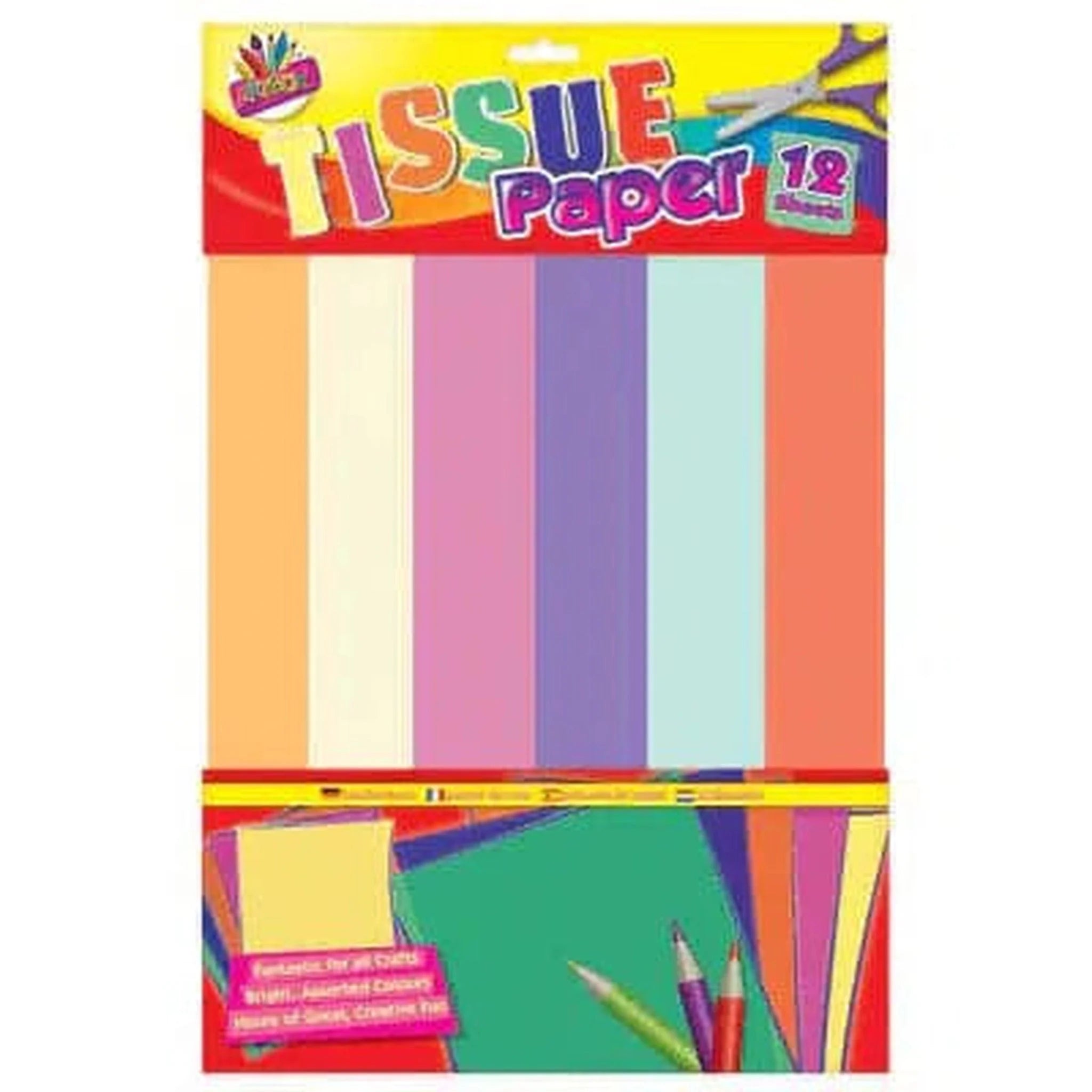 12 Sheets Tissue Paper Coloured - Kids Party Craft