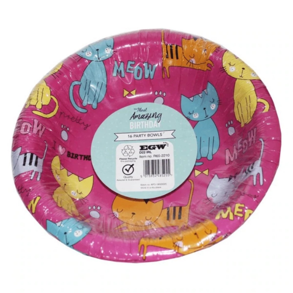 16 Pack 7" Party Paper Bowls - Kitty - Kids Party Craft