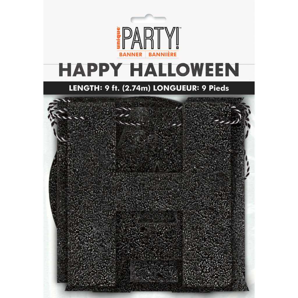 Black Glitter "Happy Halloween" Banner 9 ft