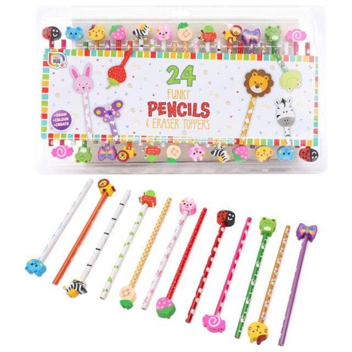 24 Funky Pencils Fun Eraser Toppers - Kids Party Craft