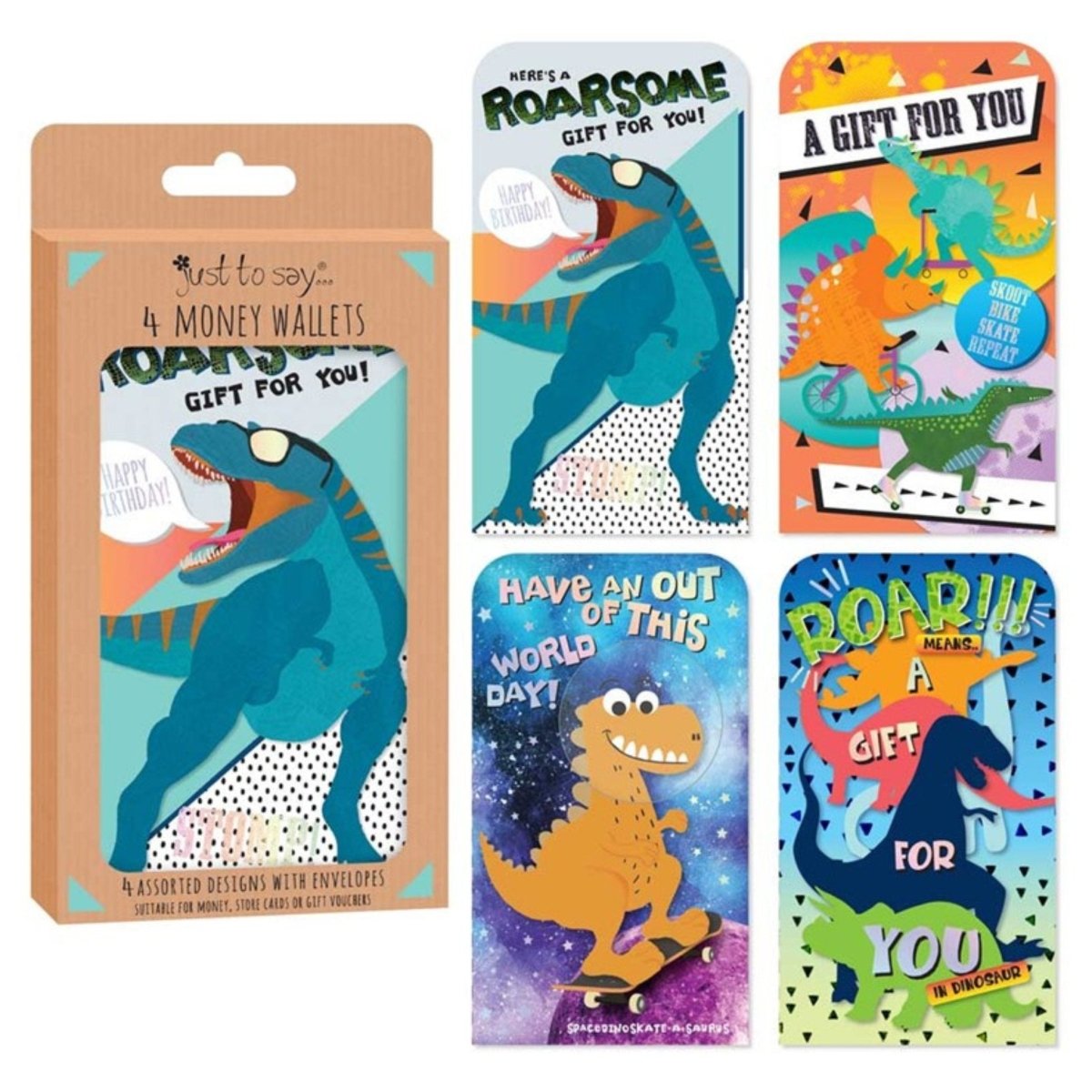 4 Dinosaur Themed Money Wallets - Kids Party Craft