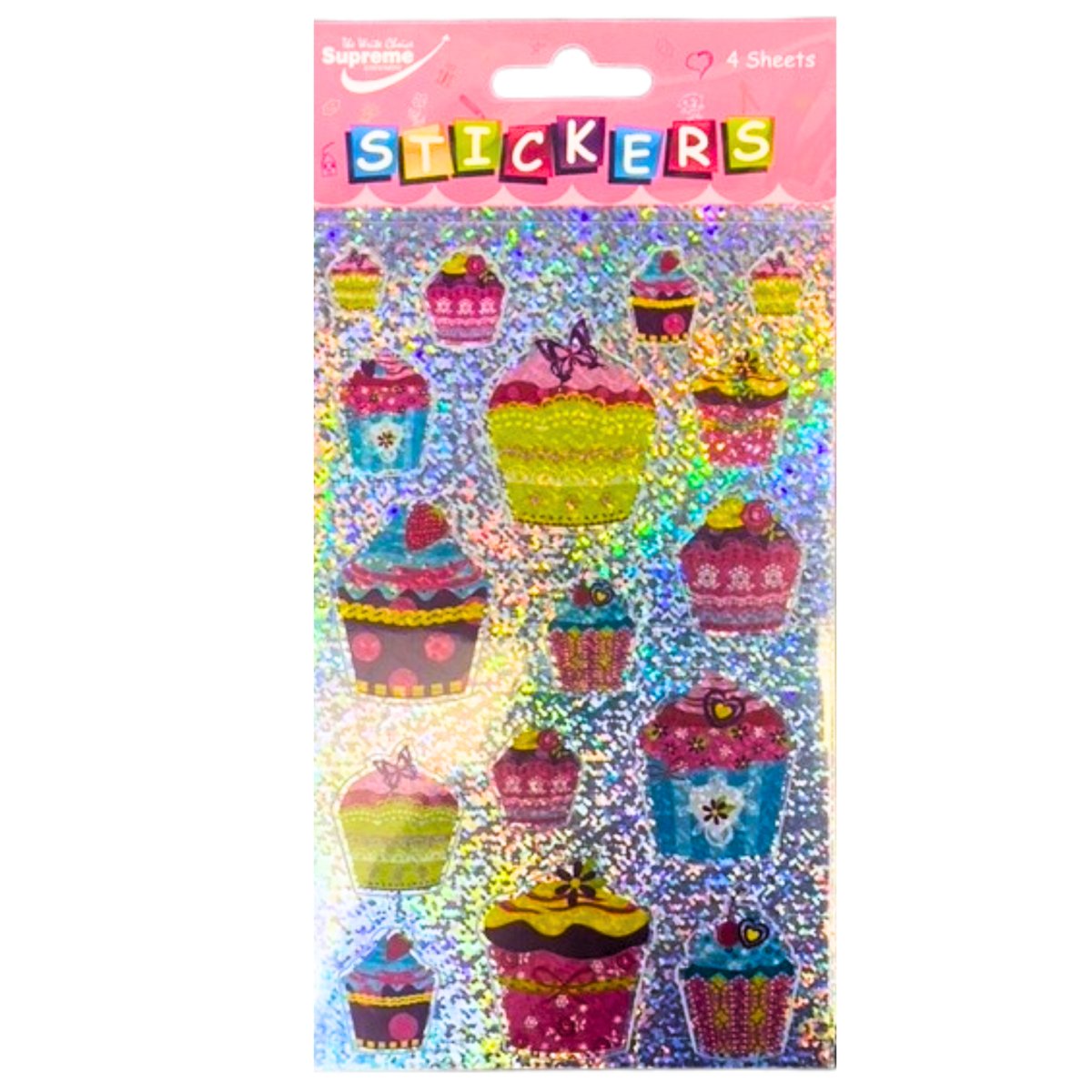 4 Pack Cupcake Holographic Stickers - Kids Party Craft