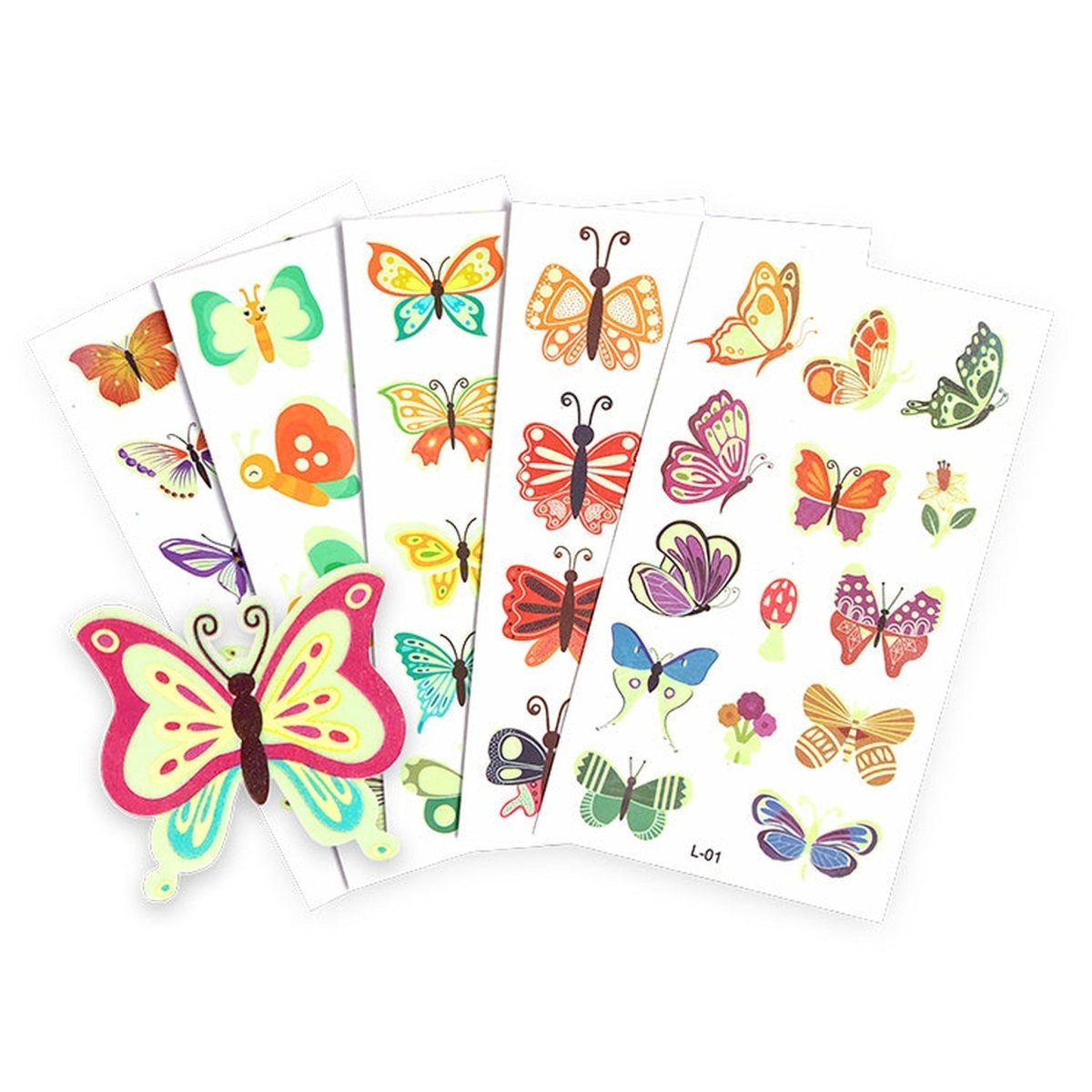 5 x Pack Glow In The Dark Butterfly Tattoo Sheets - Kids Party Craft