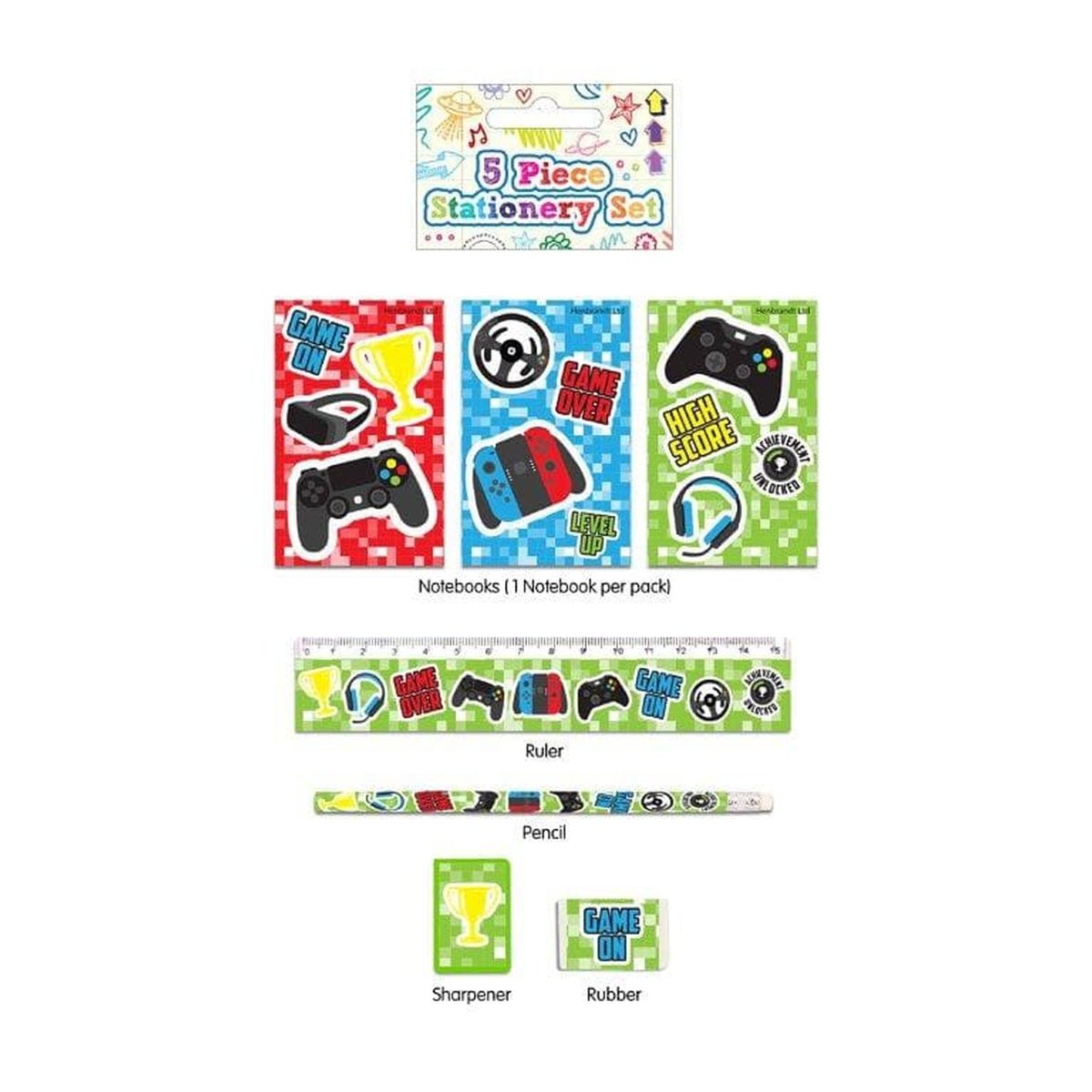 5pc Gamer Stationery Set - Kids Party Craft