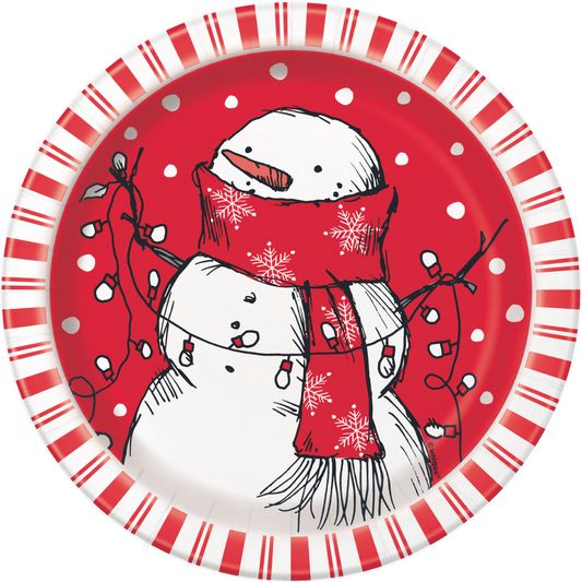 Christmas Snowman Round 7" Dessert Plates 8pk