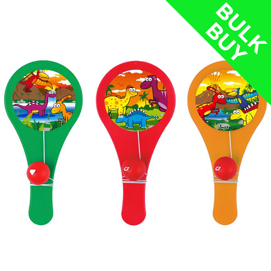 Dinosaur Mini Paddle Bat and Ball Game BULK BUY (Choose Quantity)