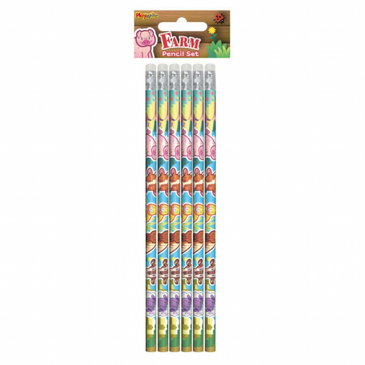 Farm Animal 6pc Pencil Set 17cm