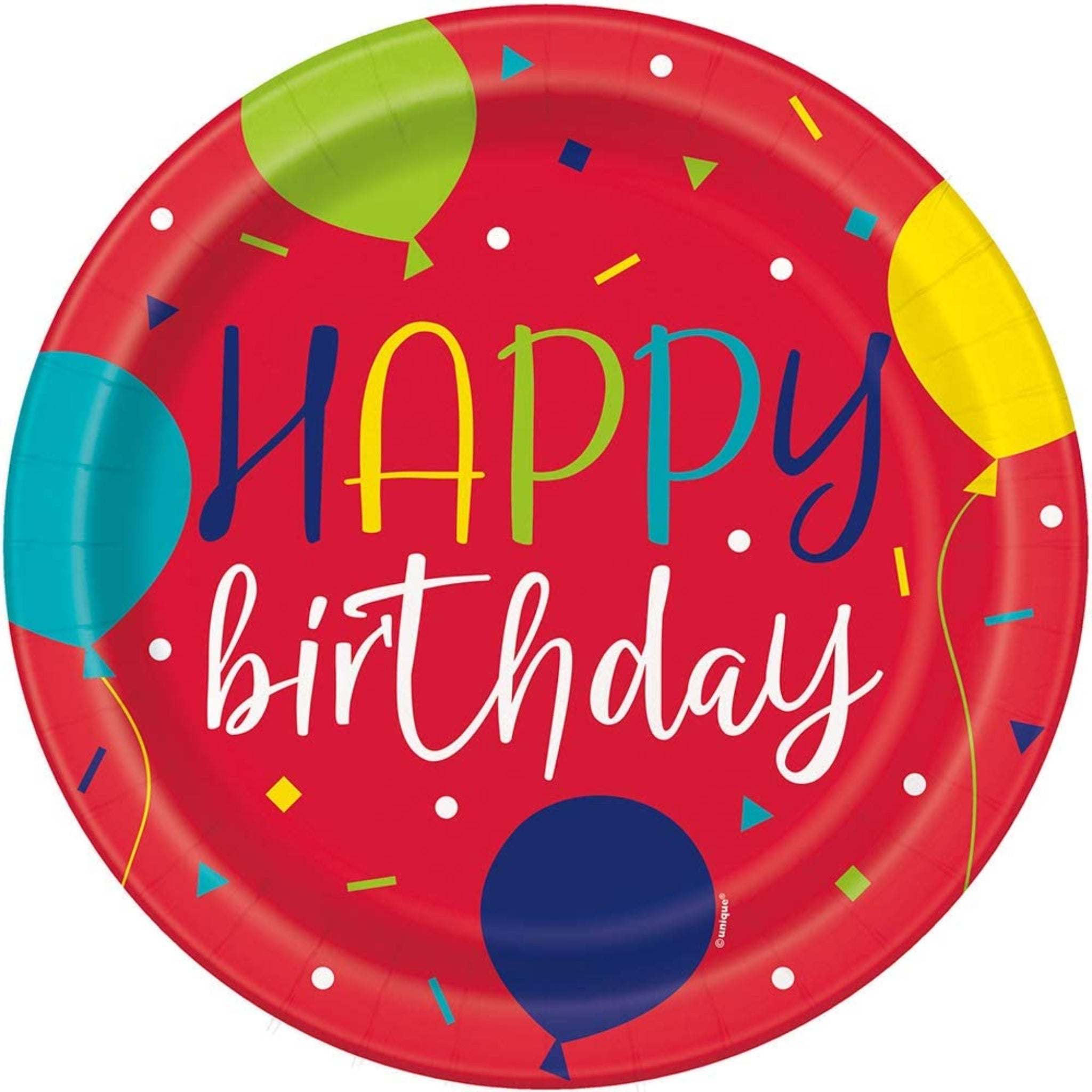 Happy Birthday Party Balloon Round Paper Plates 9" (8pk)