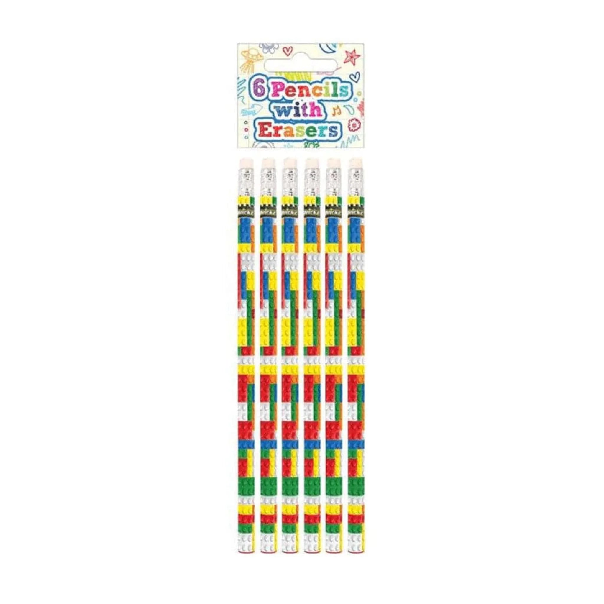 Brickz Pencils with Erasers (6 pieces) - Kids Party Craft