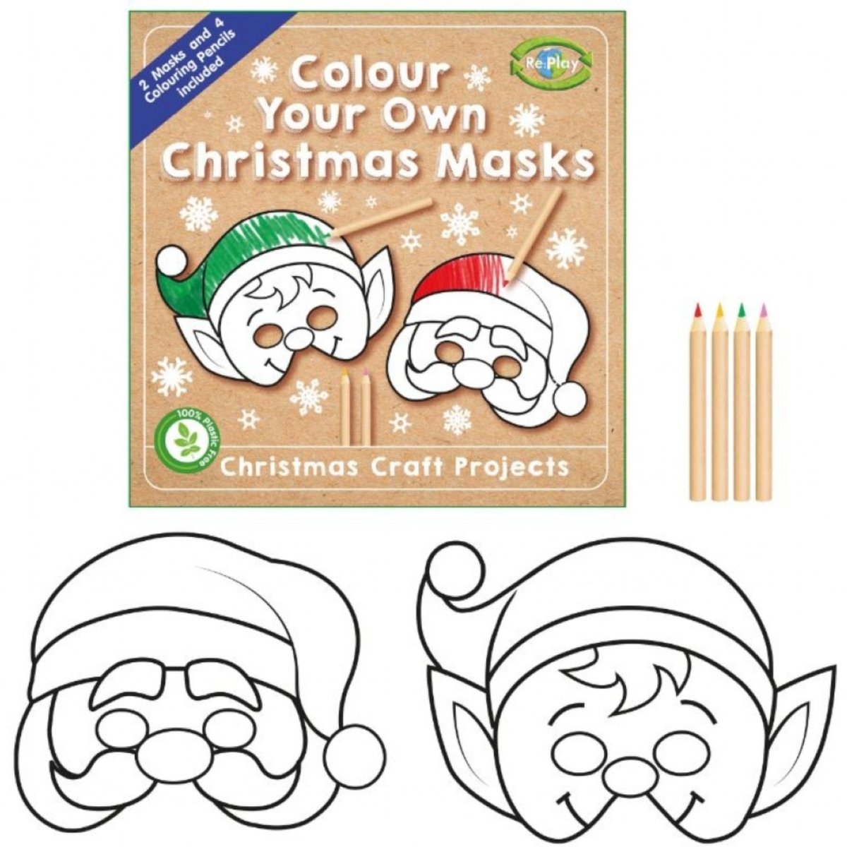 Christmas Colour Your Own Masks Eco Friendly - Kids Party Craft