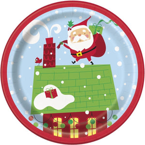 Colorful Santa Round 7" Dessert Plates 8pk - Kids Party Craft