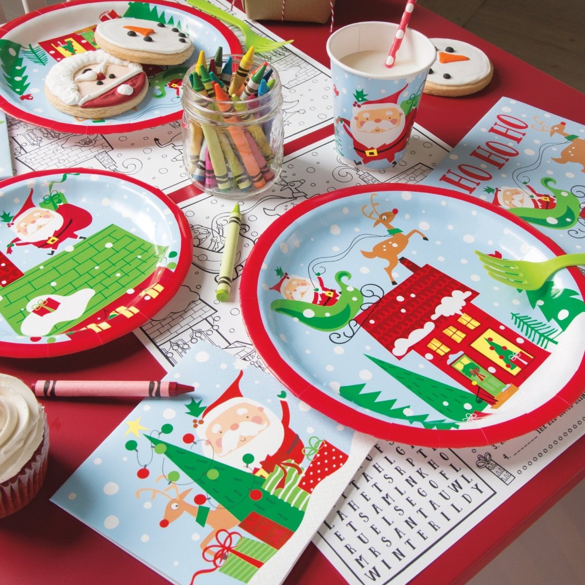 Colorful Santa Round 7" Dessert Plates 8pk - Kids Party Craft