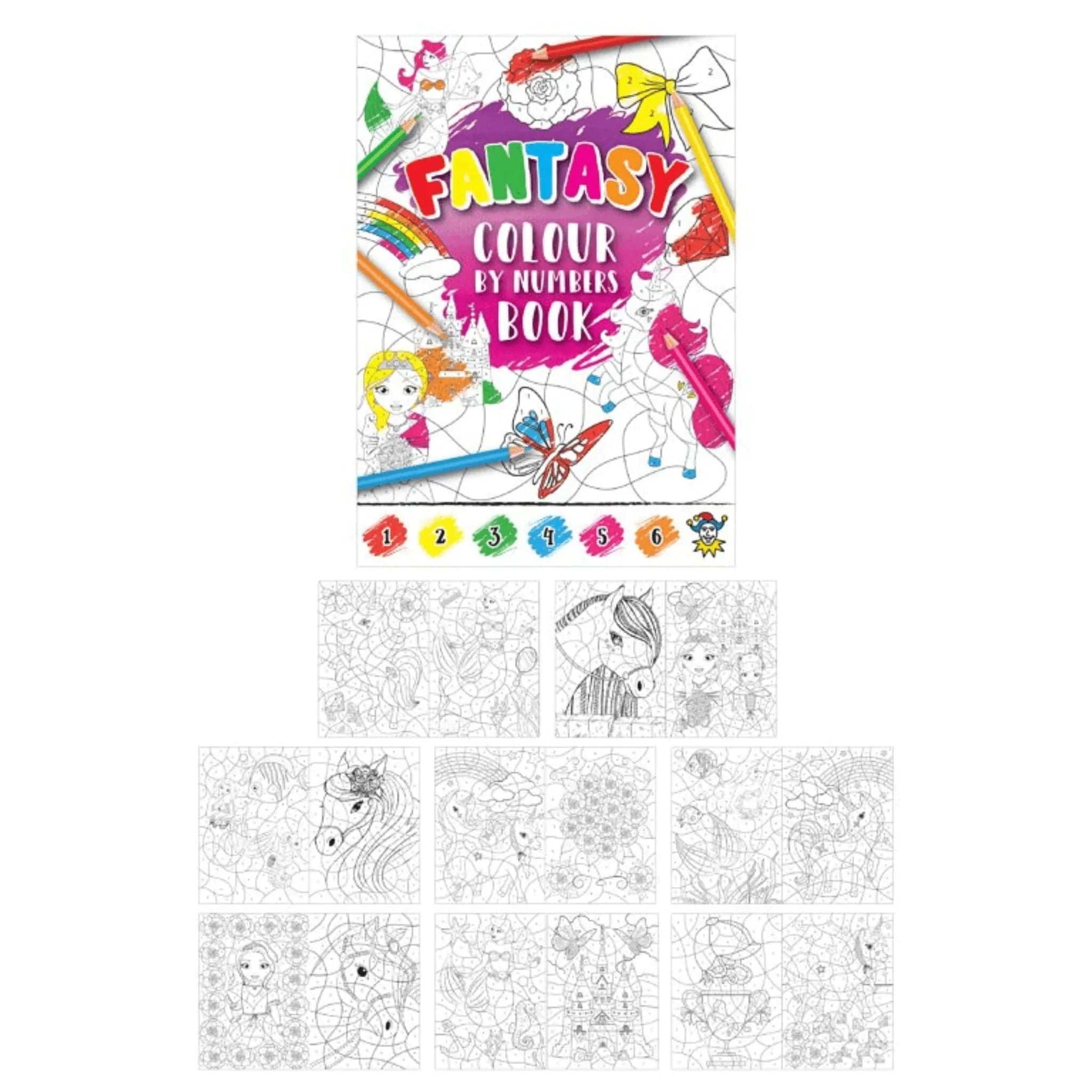 Colour By Numbers Fantasy World Book 10.5CM X 14.5CM - Kids Party Craft