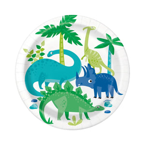 Dinosaur Blue & Green 7" Dessert Plates 8pk - Kids Party Craft