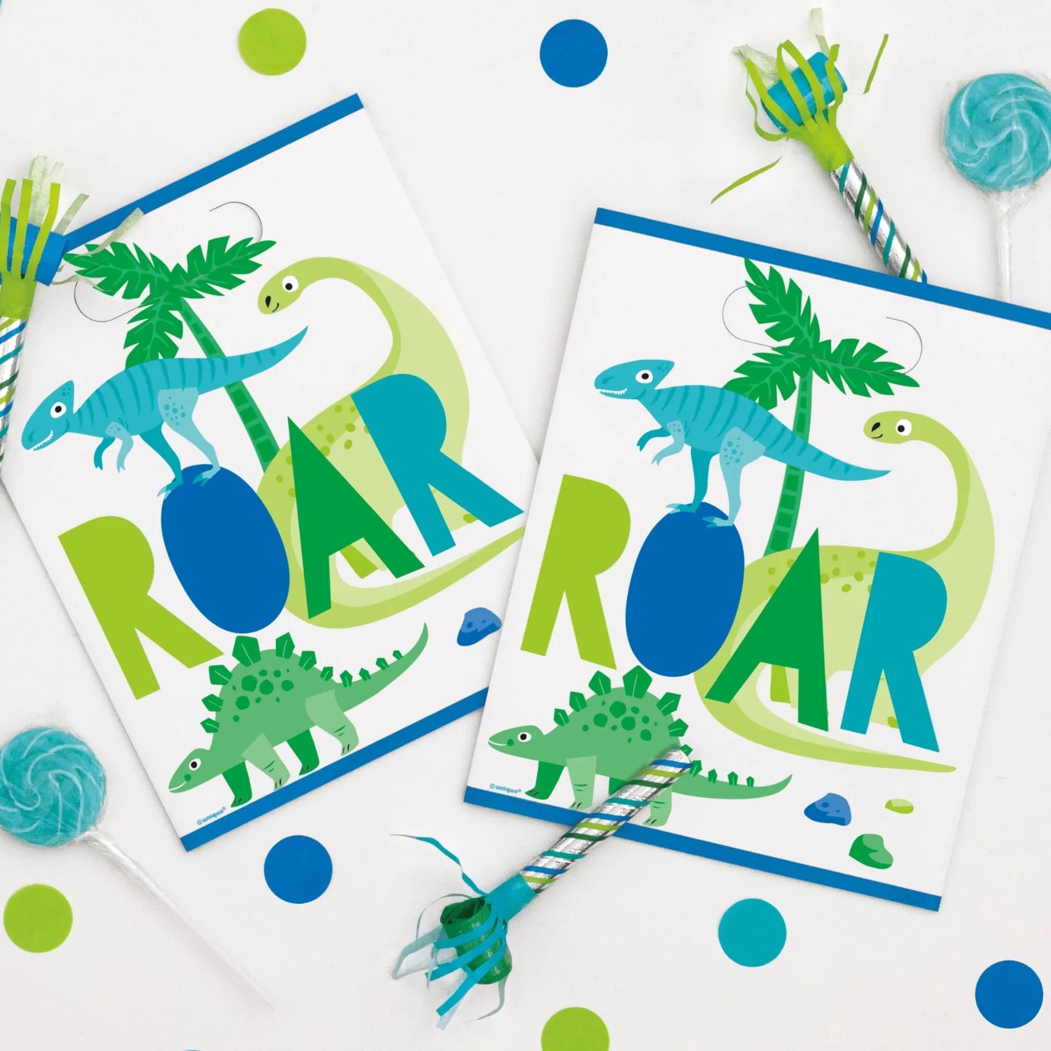 Dinosaur Blue & Green 8" Shaped Plates 8pk - Kids Party Craft