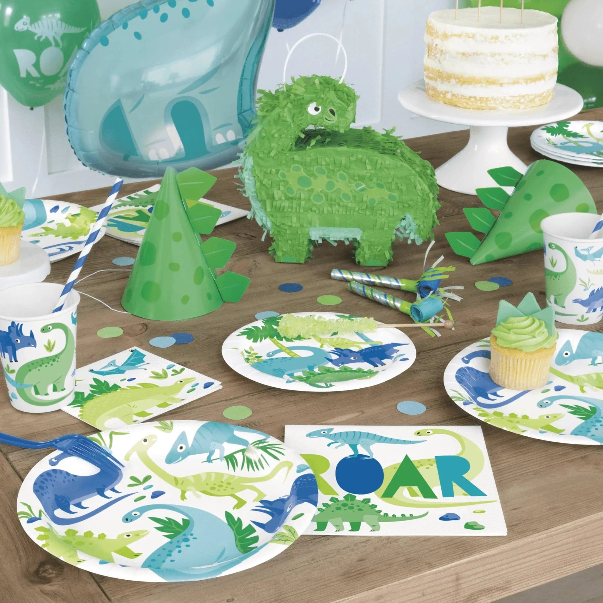 Dinosaur Blue & Green 8" Shaped Plates 8pk - Kids Party Craft