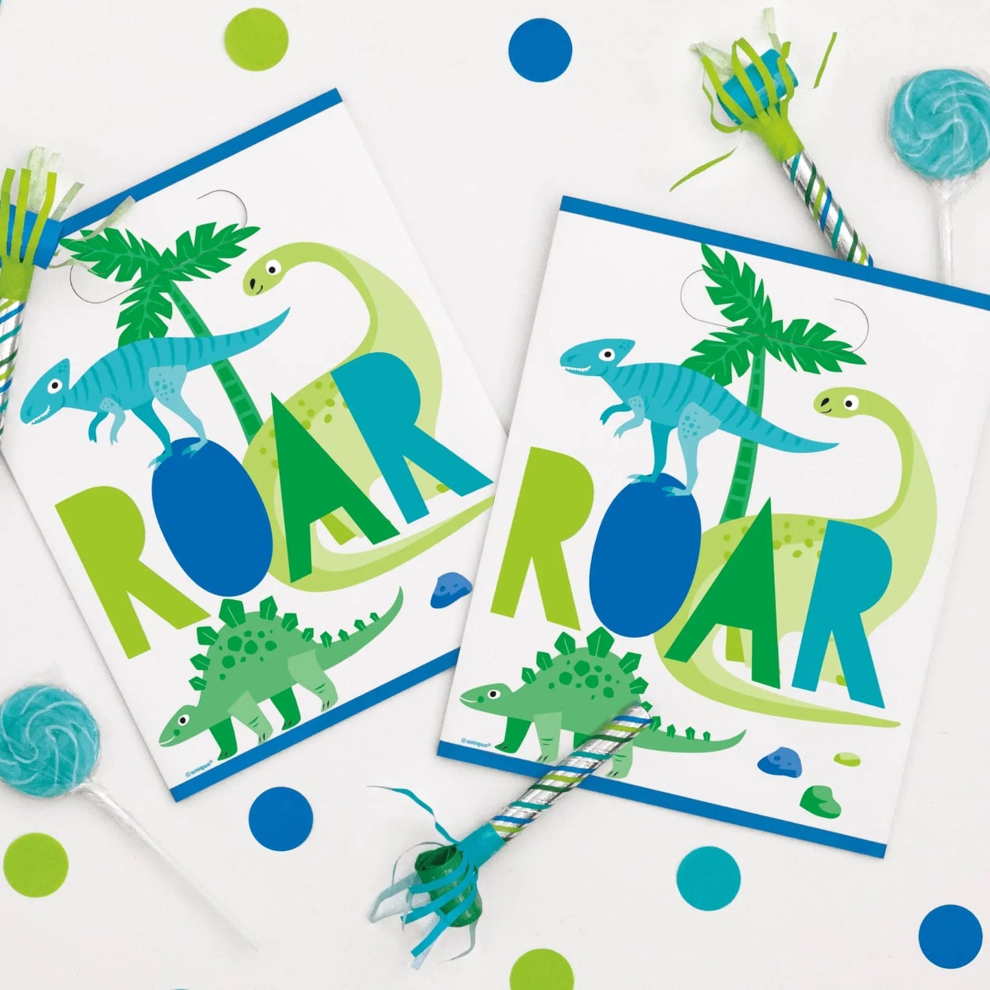 Dinosaur Blue & Green 9" Dinner Plates 8pk - Kids Party Craft