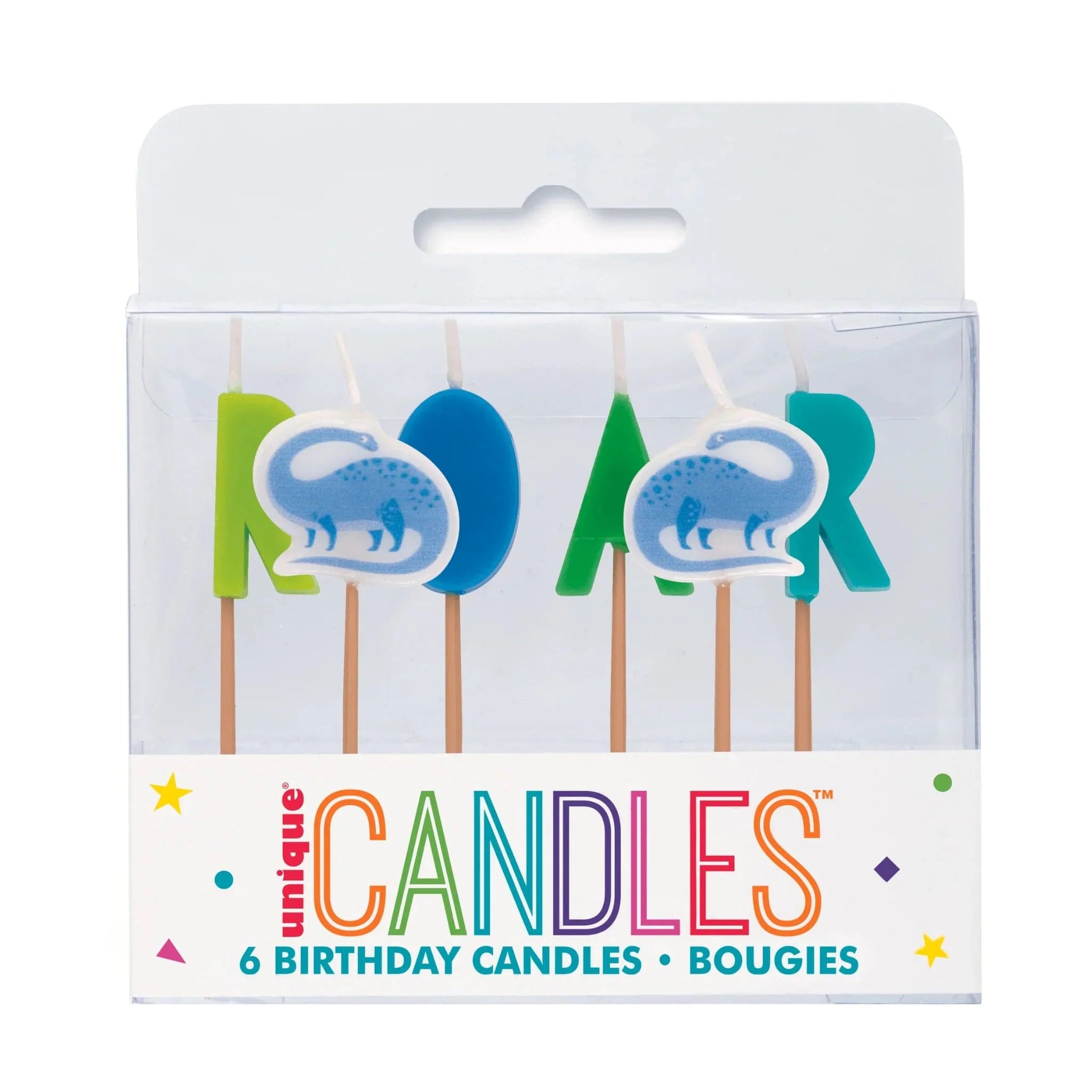 Dinosaur Blue & Green Birthday Candles 6pk - Kids Party Craft