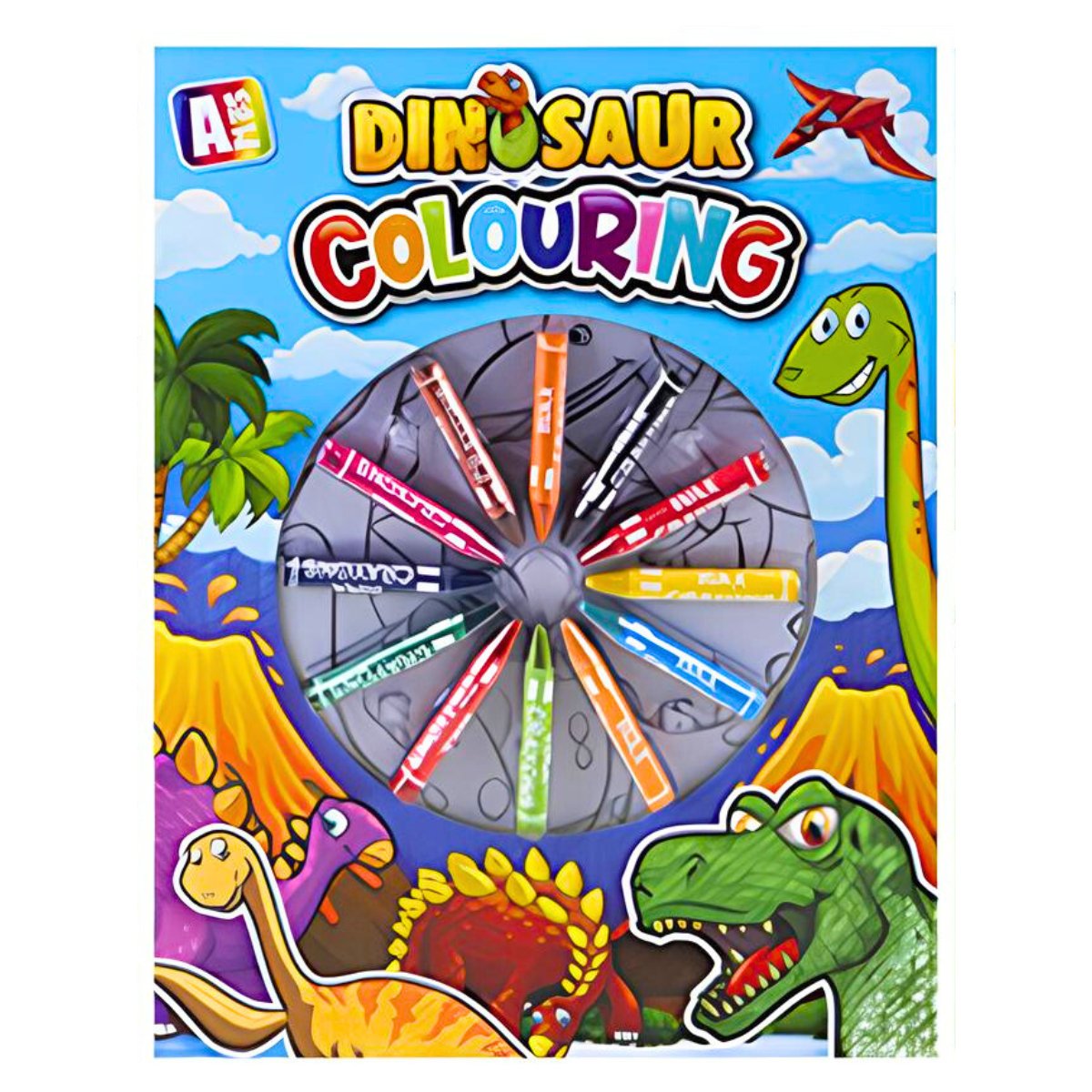Dinosaur Colouring Book With 12 Wax Crayons - Kids Party Craft
