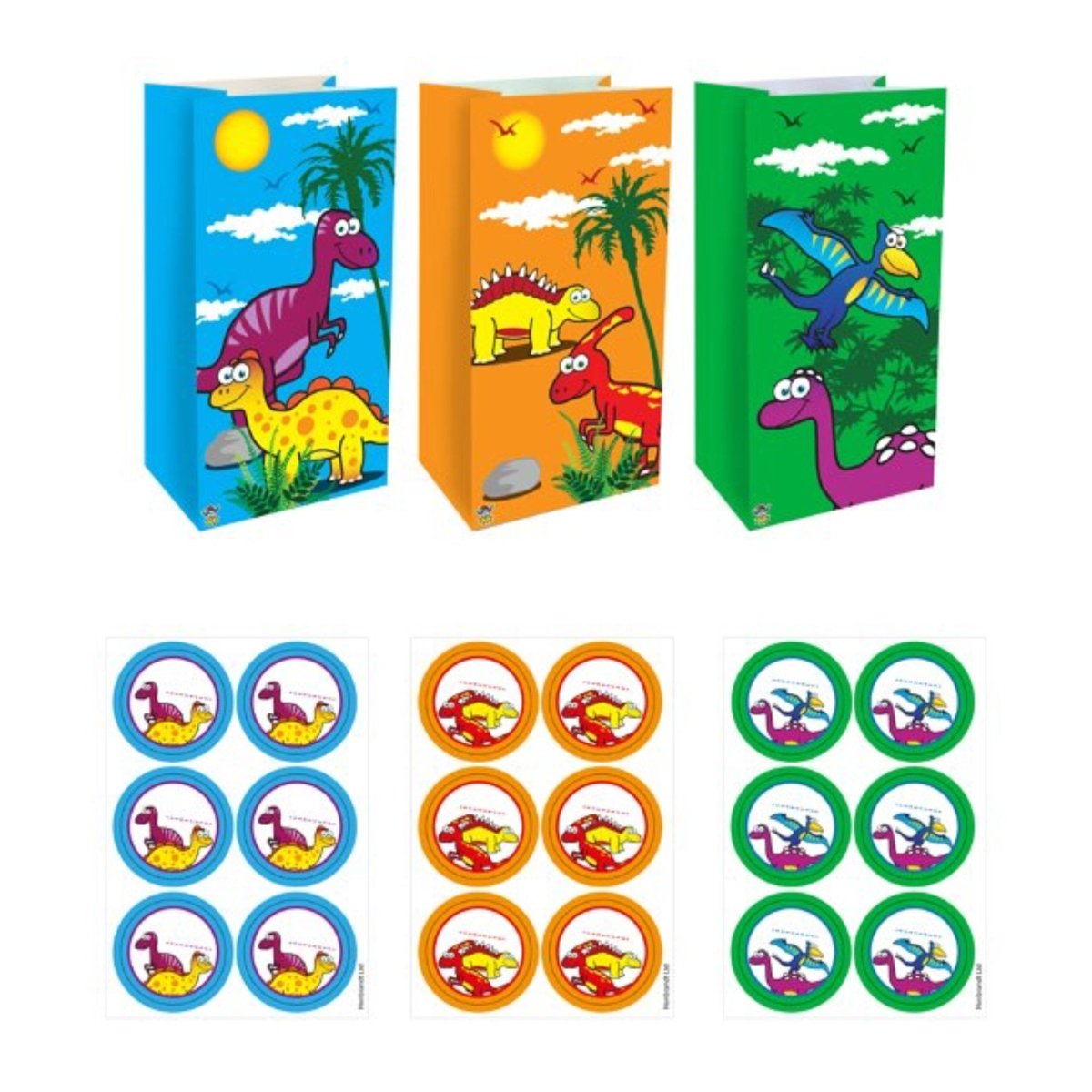 Dinosaur Paper Party Bags with Stickers (12 pack) - Kids Party Craft