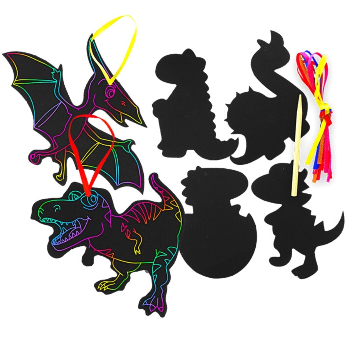 Dinosaur Scratch Art Shapes x 6 - Kids Party Craft