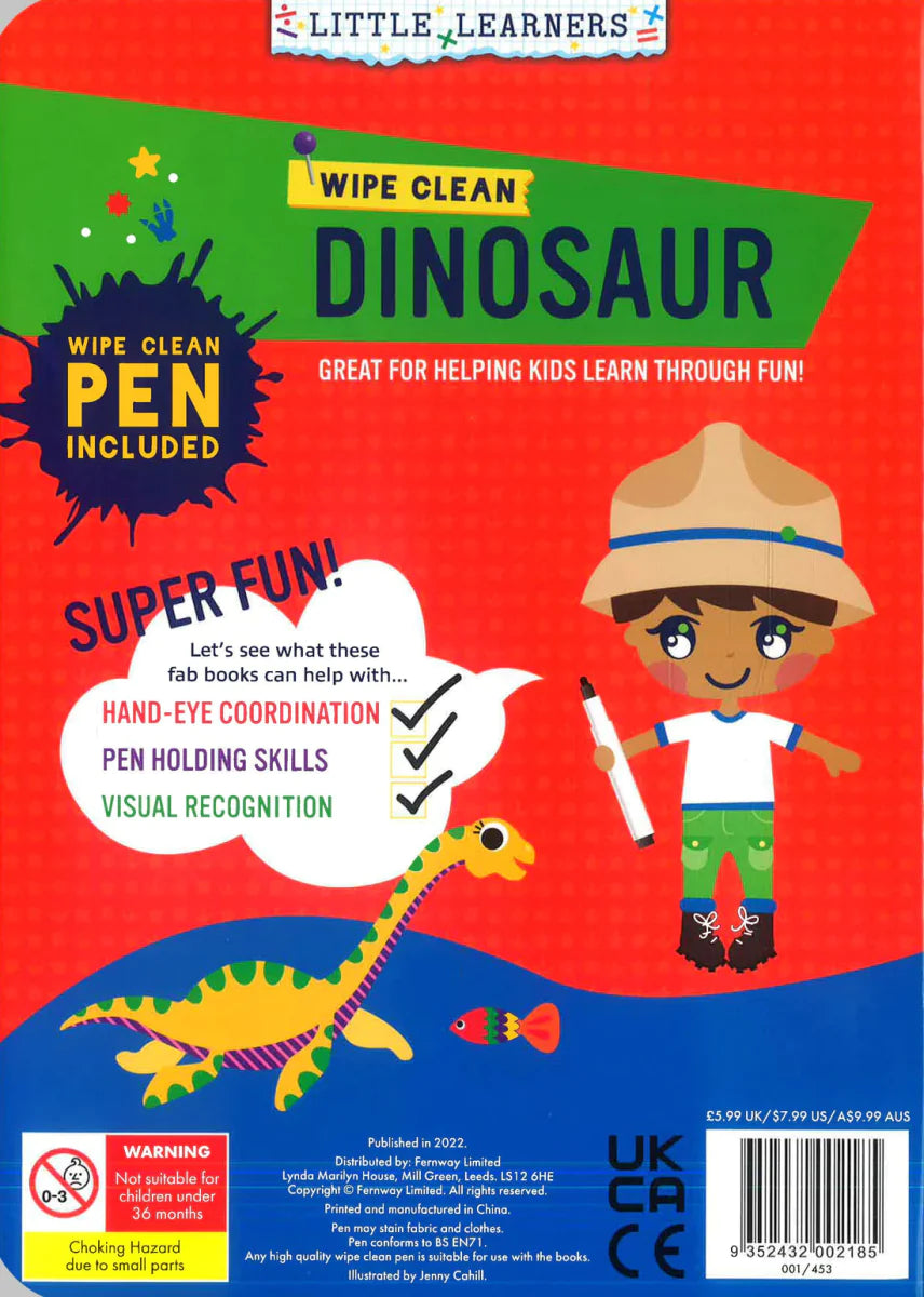 Dinosaur Wipe Clean With Pen Book - Kids Party Craft