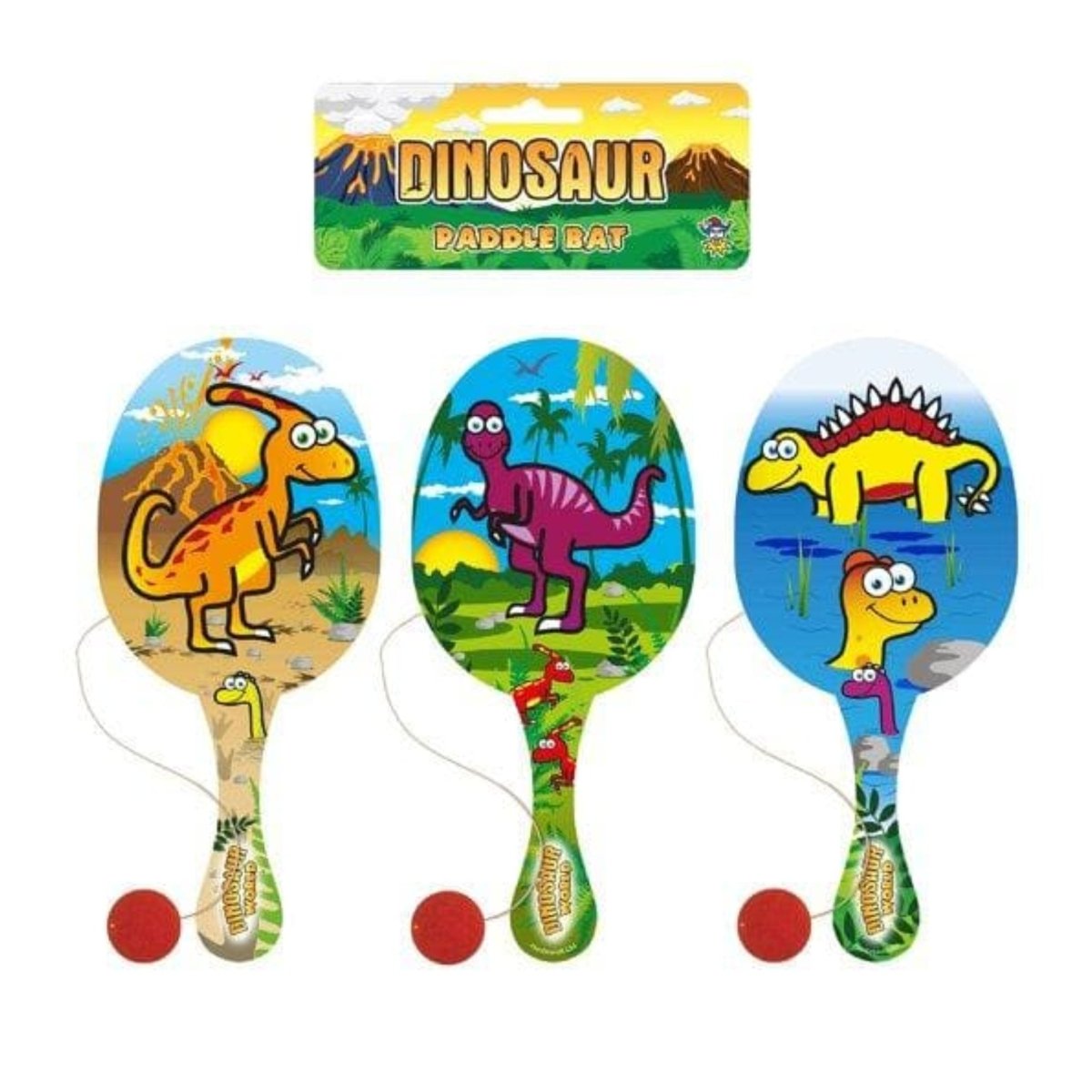 Dinosaur Wooden Paddle Bat and Ball Game - Kids Party Craft