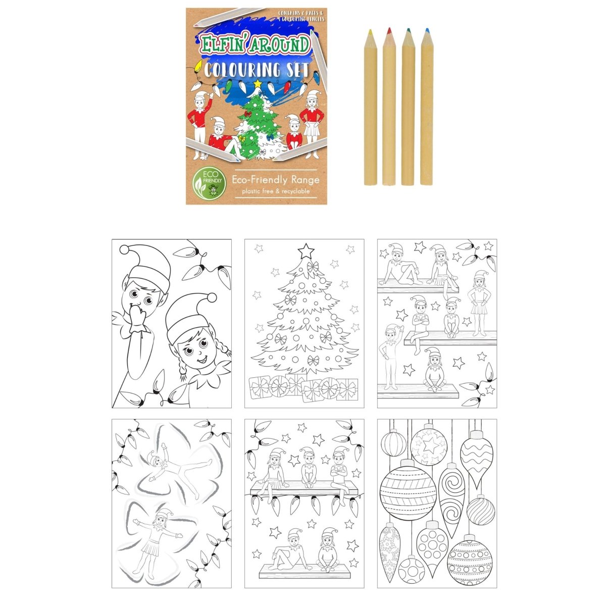 Eco-Friendly Mini Christmas Elfin Around Colouring Set (14cm x 10cm)