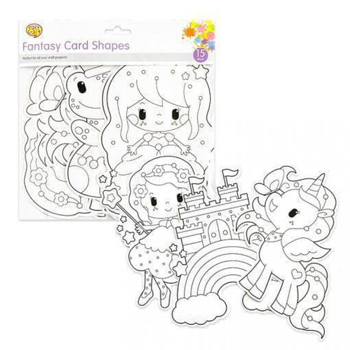 Fantasy Figures Pack 15 Colour In Card Shapes - Kids Party Craft