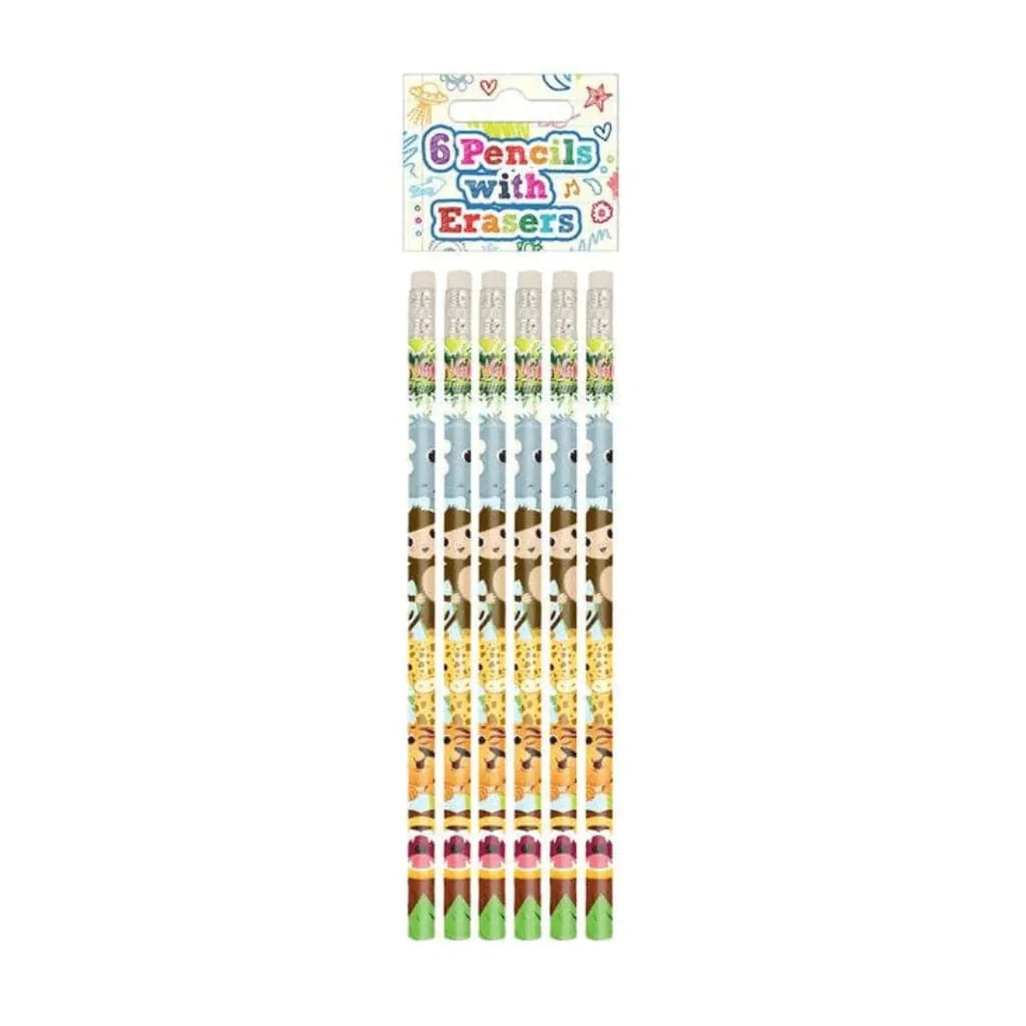 Jungle Pencils with Erasers (6 pieces) - Kids Party Craft