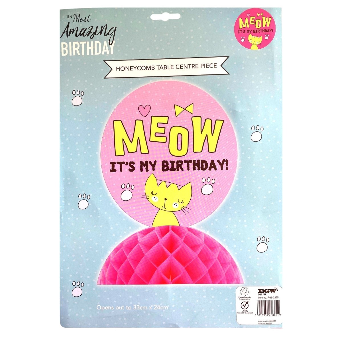 Meow Kitty Honeycomb Table Centre Piece - Kids Party Craft