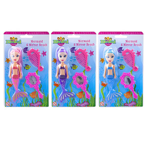 Mermaid Doll Brush & Mirror Set - Kids Party Craft