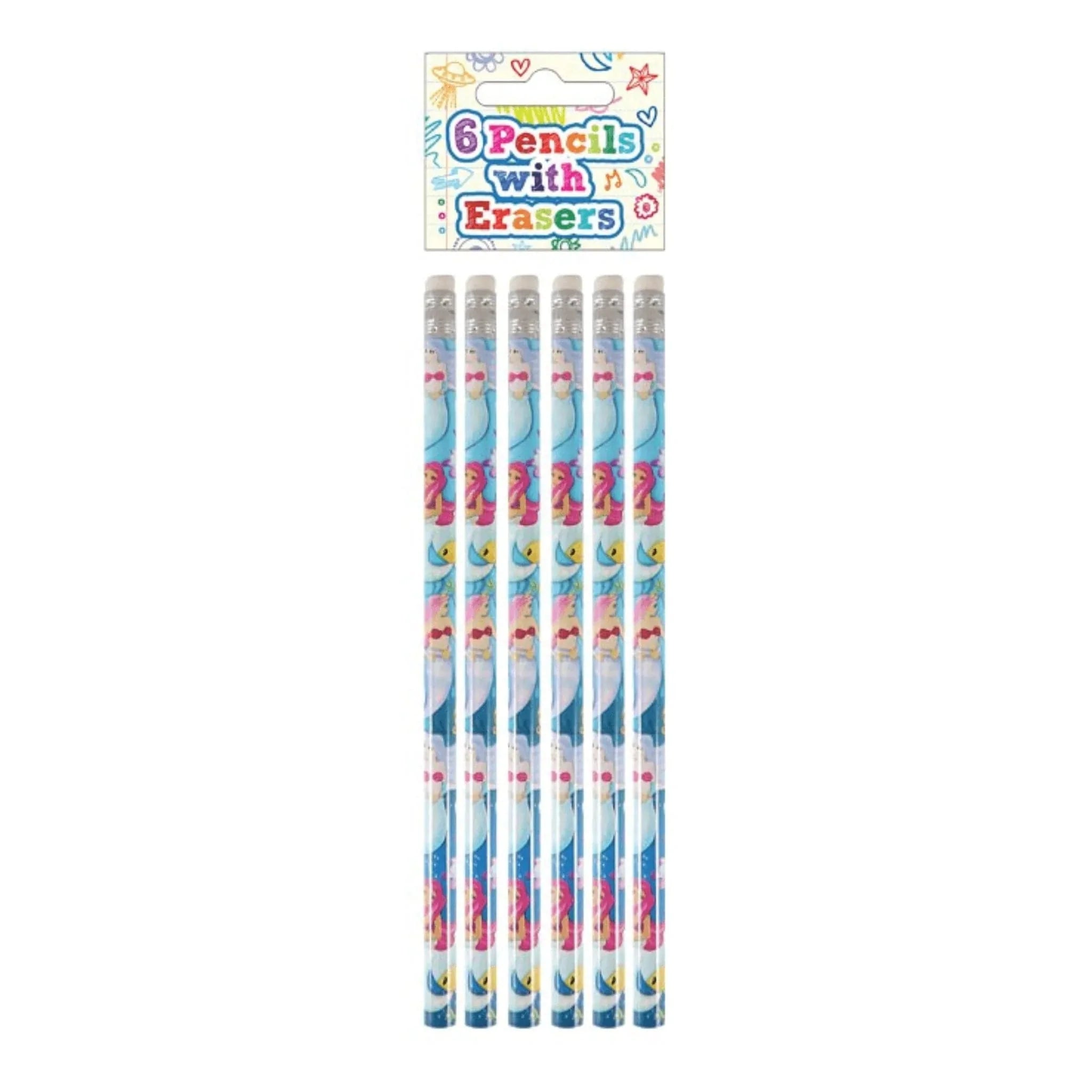 Mermaid Pencils with Erasers (6 pieces) - Kids Party Craft