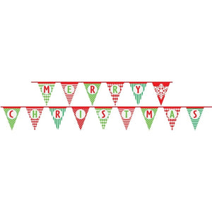 Merry Christmas Patterned Paper Flag Banner 14 Ft - Kids Party Craft