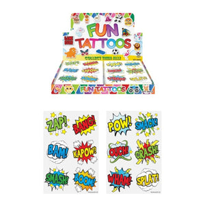 Mini Comic Impact Temporary Tattoo Sheets (6 tattoos) - Kids Party Craft