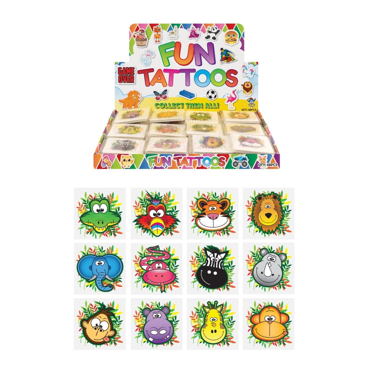 Mini Jungle Temporary Tattoos (4cm) 12 Piece Packs - Kids Party Craft